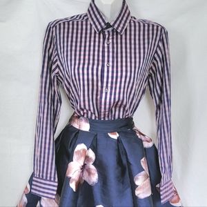 S&W Pink Purple Check Button Blouse 42 In Bust